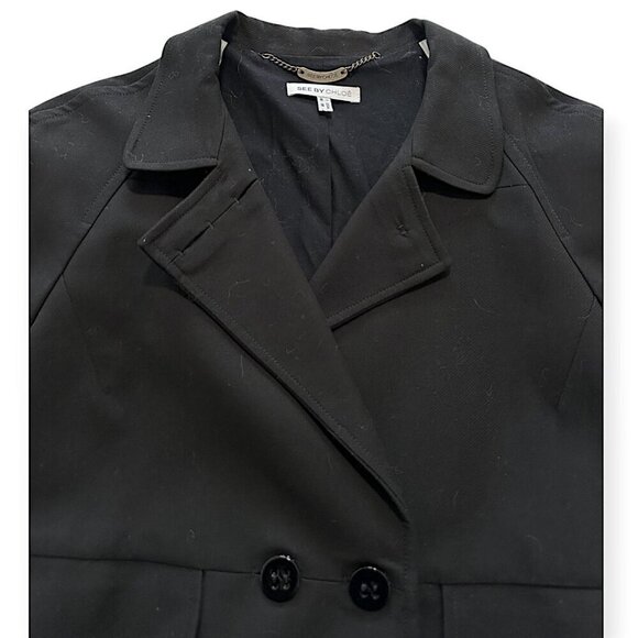 See by Chloe Black Cotton‎ Pea Coat/Jacket, Size US10/Italy 46 - Picture 11 of 16